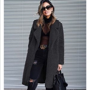Fuzzy Fleece Lapel Long Cardigan Coat Faux Fur